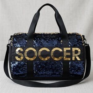 Justice Navy Sequin & Gold Soccer Weekender Bag